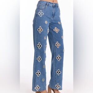 Kaia Pearl High Rise Jeans with Beading Details